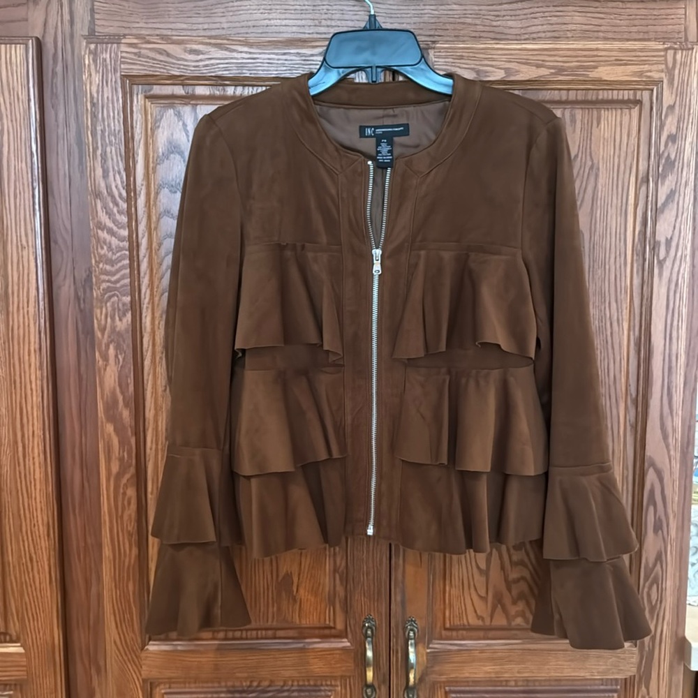 INC Ruffled,suede-like jacket/blazer. Can be casual or dressy. Perfect condition - Picture 1 of 3